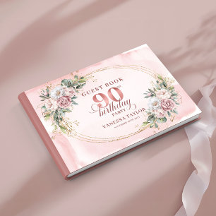 Stylish Blush Pink Gold Eucalyptus 90th Birthday   Guest Book