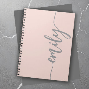 Stylish Blush Pink Grey Calligraphy Name Notebook