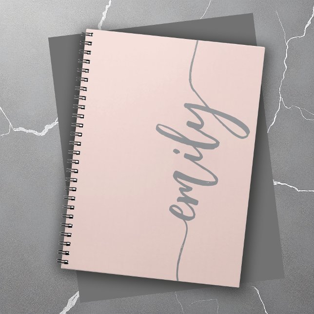 Stylish Blush Pink Grey Calligraphy Name Notebook (Creator Uploaded)