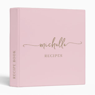 Stylish Blush Pink Monogram Cookbook Recipe  Binder