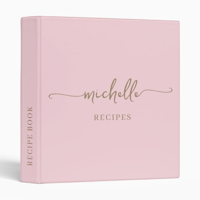 Stylish Blush Pink Monogram Cookbook Recipe  Binder (Front/Spine)