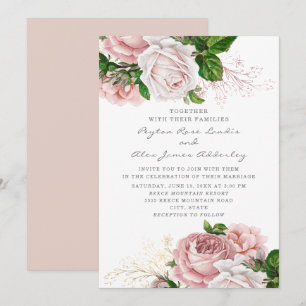 Stylish Blush Pink Vintage Roses Floral Wedding Invitation