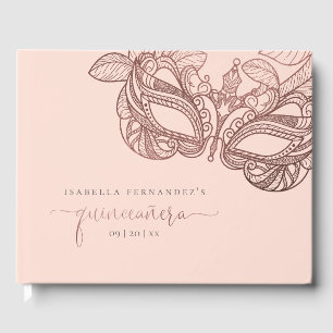 Stylish Blush & Rose Gold Masquerade Quinceañera Guest Book