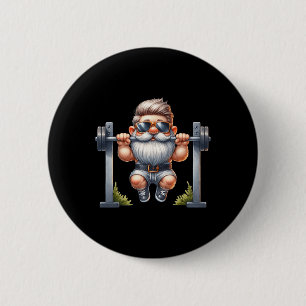 Stylish Body Building Gnome Does Pull-ups On A Dum 2 Inch Round Button