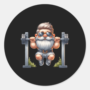 Stylish Body Building Gnome Does Pull-ups On A Dum Classic Round Sticker