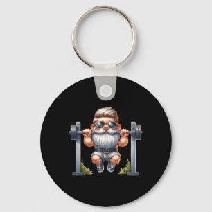 Stylish Body Building Gnome Does Pull-ups On A Dum Keychain