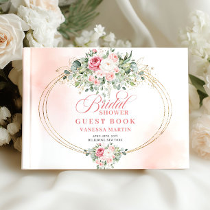 Stylish Bohemian Blush Roses Gold Bridal Shower Guest Book
