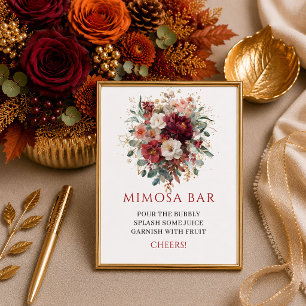 Stylish bohemian burgundy floral bridal shower mim poster