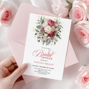Stylish Bohemian Ruby White Greenery Bridal Shower Invitation