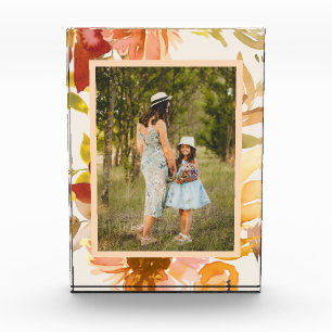 Stylish Boho Autumn Floral Watercolor Custom Photo Block