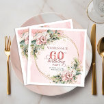 Stylish Boho Blush Pink Floral Gold 60th Birthday Napkin<br><div class="desc">✅ For matching items search 36-60 in my collections ✅ Celebrate a special milestone with elegant Sweet Sixteen napkins featuring soft pink florals, eucalyptus greenery, and delicate rose gold accents. Perfect for stylish party décor, these napkins add a charming boho touch to the celebration. High-quality printing ensures beautiful color and...</div>