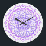 Stylish Boho Bohemian Yoga Purple Mandala Large Clock<br><div class="desc">Beautiful clock with an original Bohemian Boho Mandala design, purple on a white background.</div>
