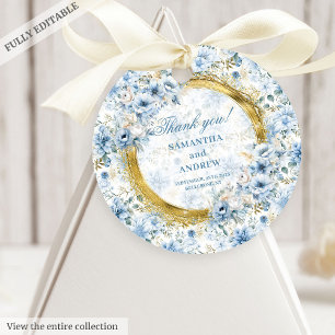 Stylish Boho Dusty Blue Gold Wedding Favor Tag
