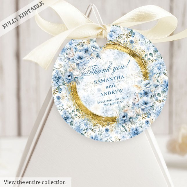 Stylish Boho Dusty Blue Gold Wedding Favour Tag (Stylish Boho Dusty Blue Gold Wedding Favor Tag)