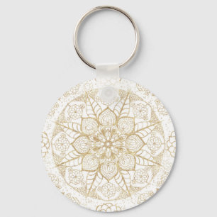 Stylish boho hand drawn golden mandala keychain