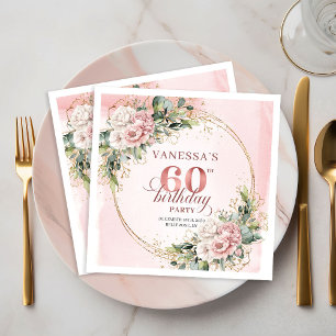 Stylish boho light pink floral shimmer 60 birthday napkin