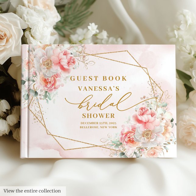 Stylish Boho Pastel Blush Gold Frame Bridal Shower Guest Book (Stylish Boho Pastel Blush Gold Frame Bridal Shower Guest Book)