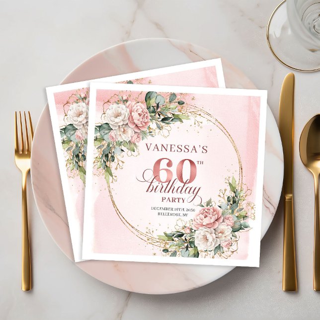 Stylish Boho Rose Gold Eucalyptus 60th Birthday  Napkin (Stylish Boho Rose Gold Eucalyptus 60th Birthday Napkins)