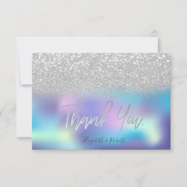 Stylish Bokeh Holographic  Thank You Card (Front)