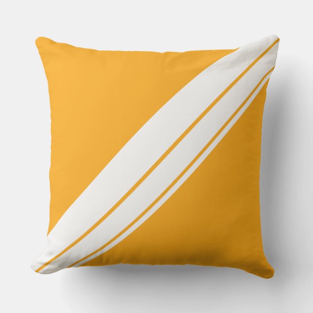 Stylish Bold Yellow White Diagonal Racing Stripes  Outdoor Pillow (Front)