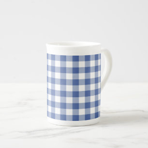 Stylish Bone China Mug, Dark Blue Check Gingham Bone China Mug
