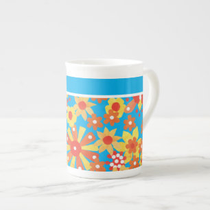 Stylish Bone China Mug, Ditzy Orange Flowers Bone China Mug