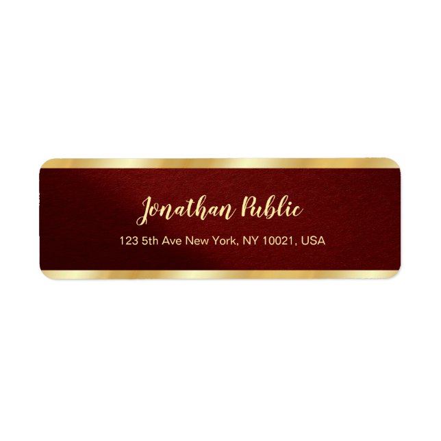 Stylish Bordeaux & Gold Template Return Address (Front)