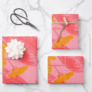 Stylish Botanical Leaf Nature Art in Pink and Red Wrapping Paper Sheet