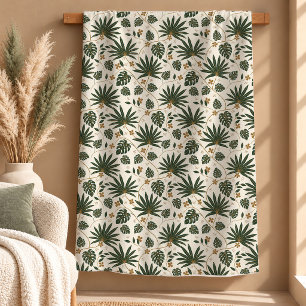 Stylish Botanical Palm Leaves Green Blanket