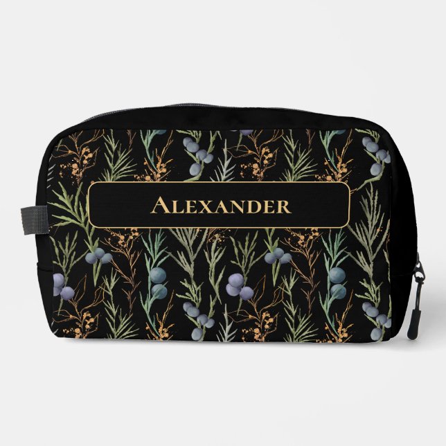 Stylish Botanical Pattern with Name Personalizaton Dopp Kit (Front)