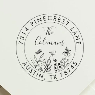Stylish Botanical Return Family Address  Rubber Stamp