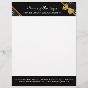 Stylish Boutique Polka Dots Elegant Gold Ribbon Letterhead
