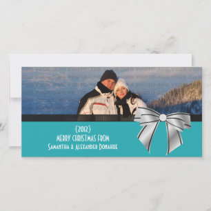 Stylish Bow Holiday Photo Card, Aqua Card