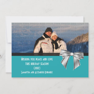 Stylish Bow Holiday Photo Flat Card, Aqua Card