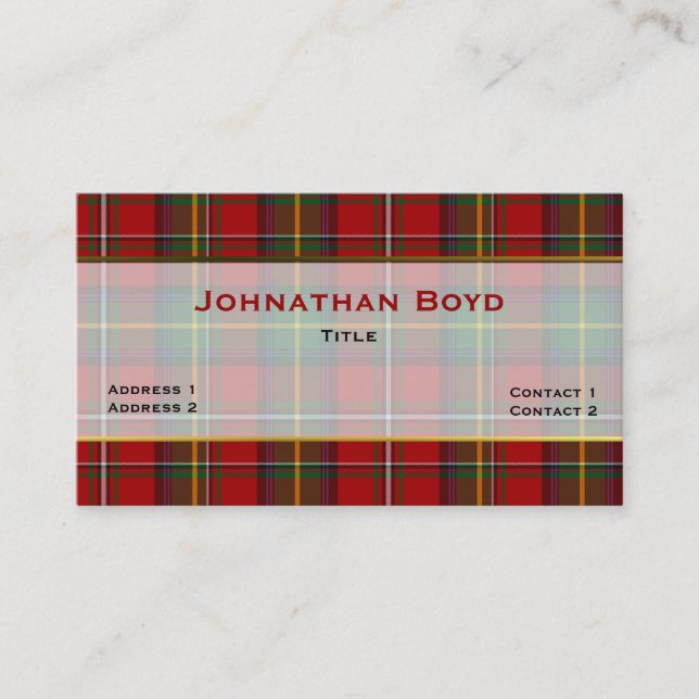 Stylish Boyd Red Plaid Custom Business Card (Front)