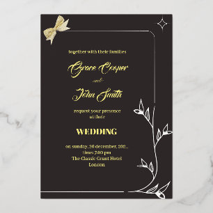 Stylish branch border and a ribbon wedding card