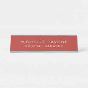 Stylish Brick Red & Grey Simple Plain Professional Desk Name Plate