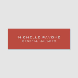 Stylish Brick Red & Grey Simple Plain Professional Name Tag