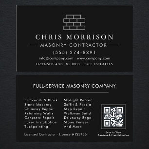 Stylish Bricklayer Brick Masonry QR Code Business Card