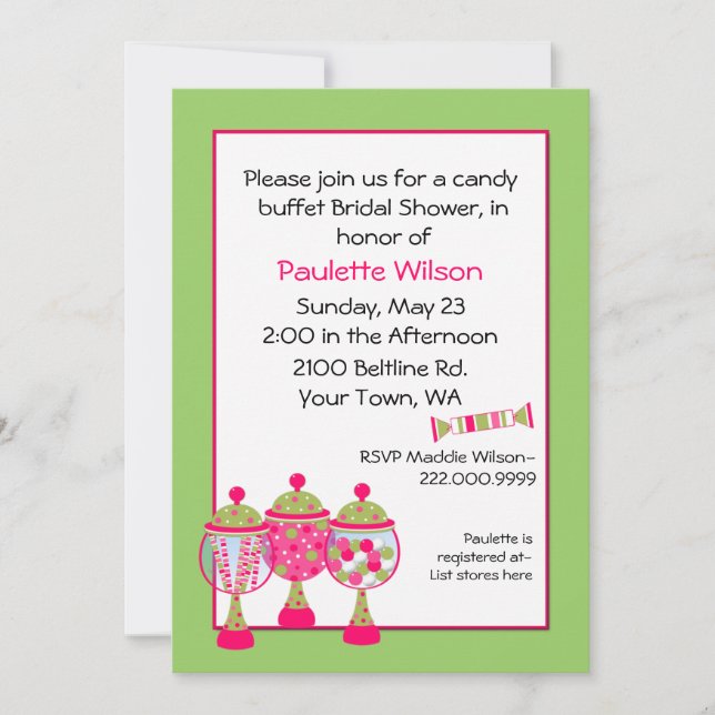 Stylish Bridal Shower Candy Buffet Invitation (Front)