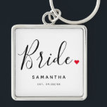 Stylish Bride Wedding Keychain<br><div class="desc">The perfect gift for any bride, the fun and modern design features a stylish typography script "Bride" with cute little red love heart full stops. The design is easy to personalize with your name and established wedding date and will be the perfect keepsake from your special day.</div>