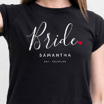 Stylish Bride Wedding T-Shirt<br><div class="desc">The perfect gift for any bride,  the fun and modern design features a stylish typography script "Bride" with cute little red love heart full stops. The design is easy to personalize with your name and established wedding date and will be the perfect keepsake from your special day.</div>