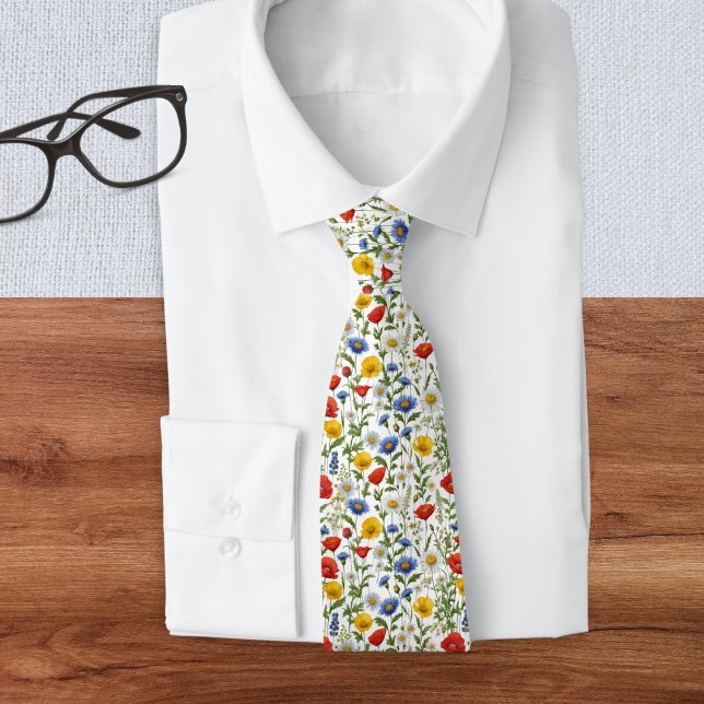 Stylish Bright Colourful Wildflower Pattern Elegan Tie (A stylish and elegant tie with pattern of summer wildflowers in bright colors)