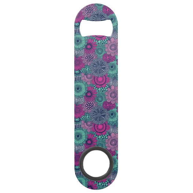 Stylish bright pattern of gorgeous flowers bar key (Front)