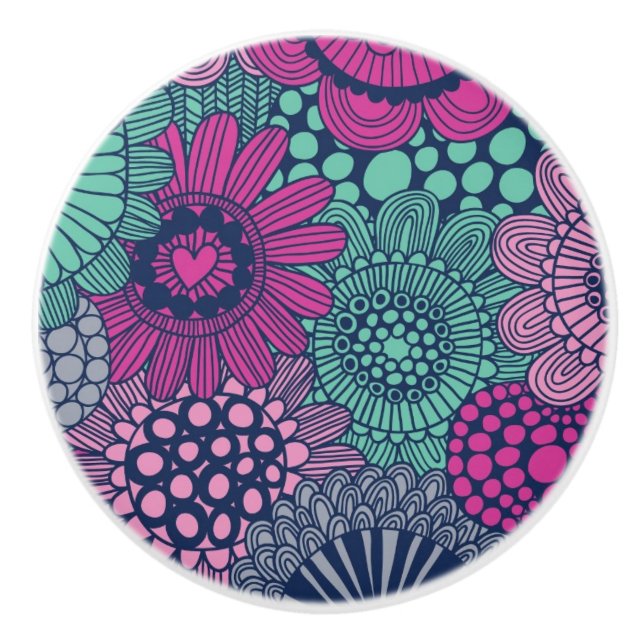 Stylish bright pattern of gorgeous flowers ceramic knob (Front)