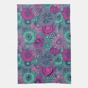 Stylish bright pattern of gorgeous flowers kitchen towel