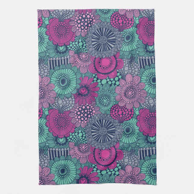 Stylish bright pattern of gorgeous flowers kitchen towel (Vertical)
