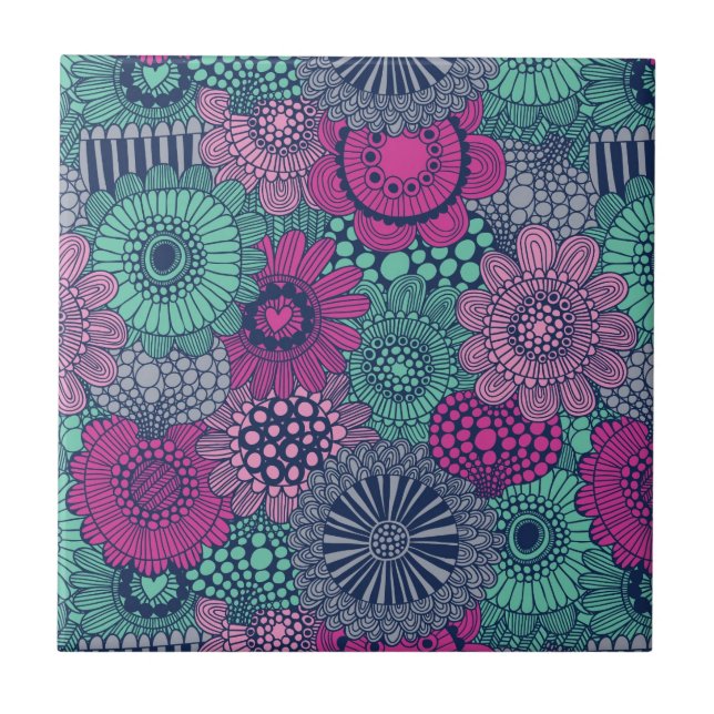 Stylish bright pattern of gorgeous flowers tile (Front)