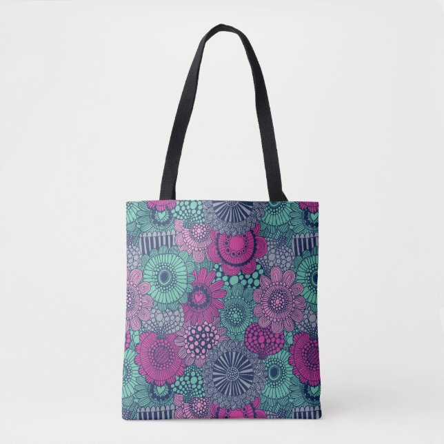 Stylish bright pattern of gorgeous flowers tote bag (Front)