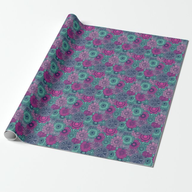 Stylish bright pattern of gorgeous flowers wrapping paper (Unrolled)